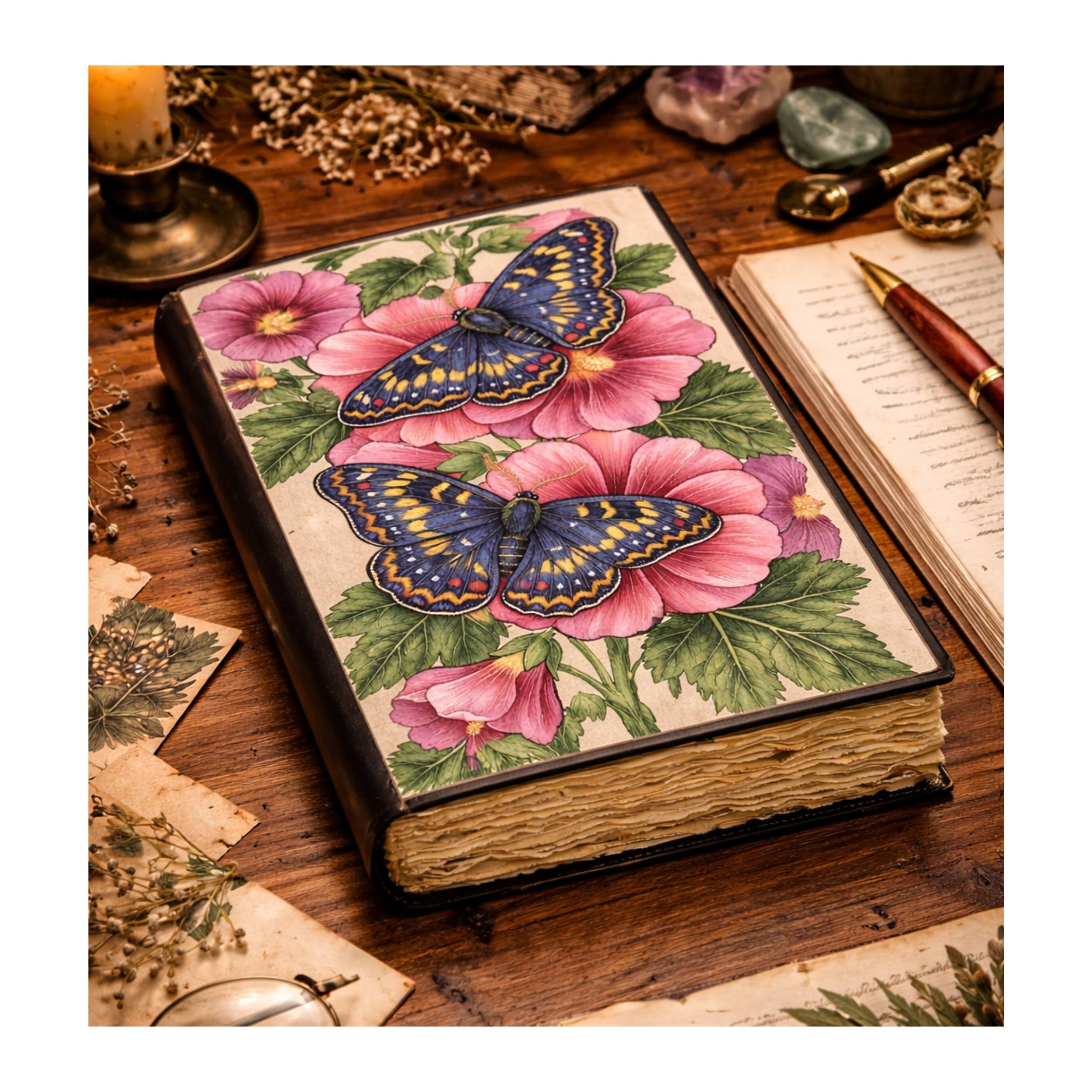 Butterfly Vintage Leather Journal Grimoire Diary Cover