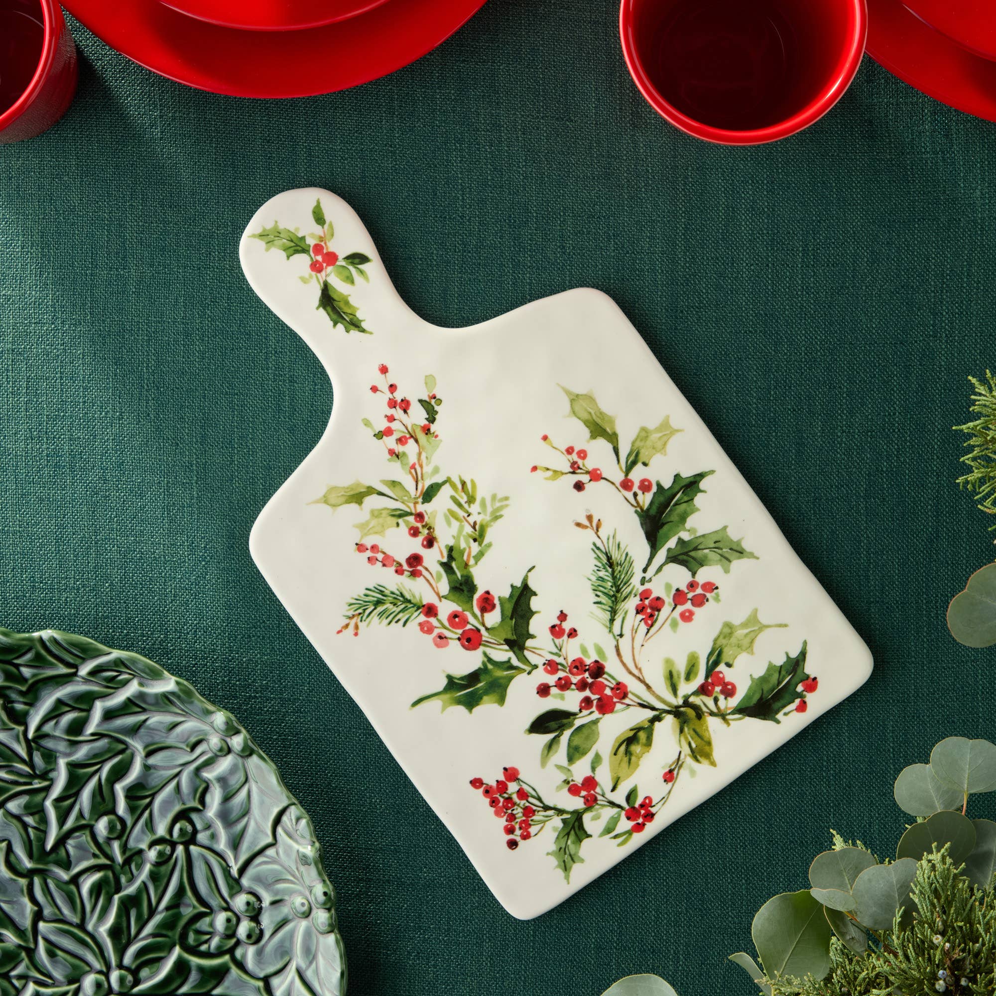 Holiday Holly And Vines Ceramic Cheese Plate