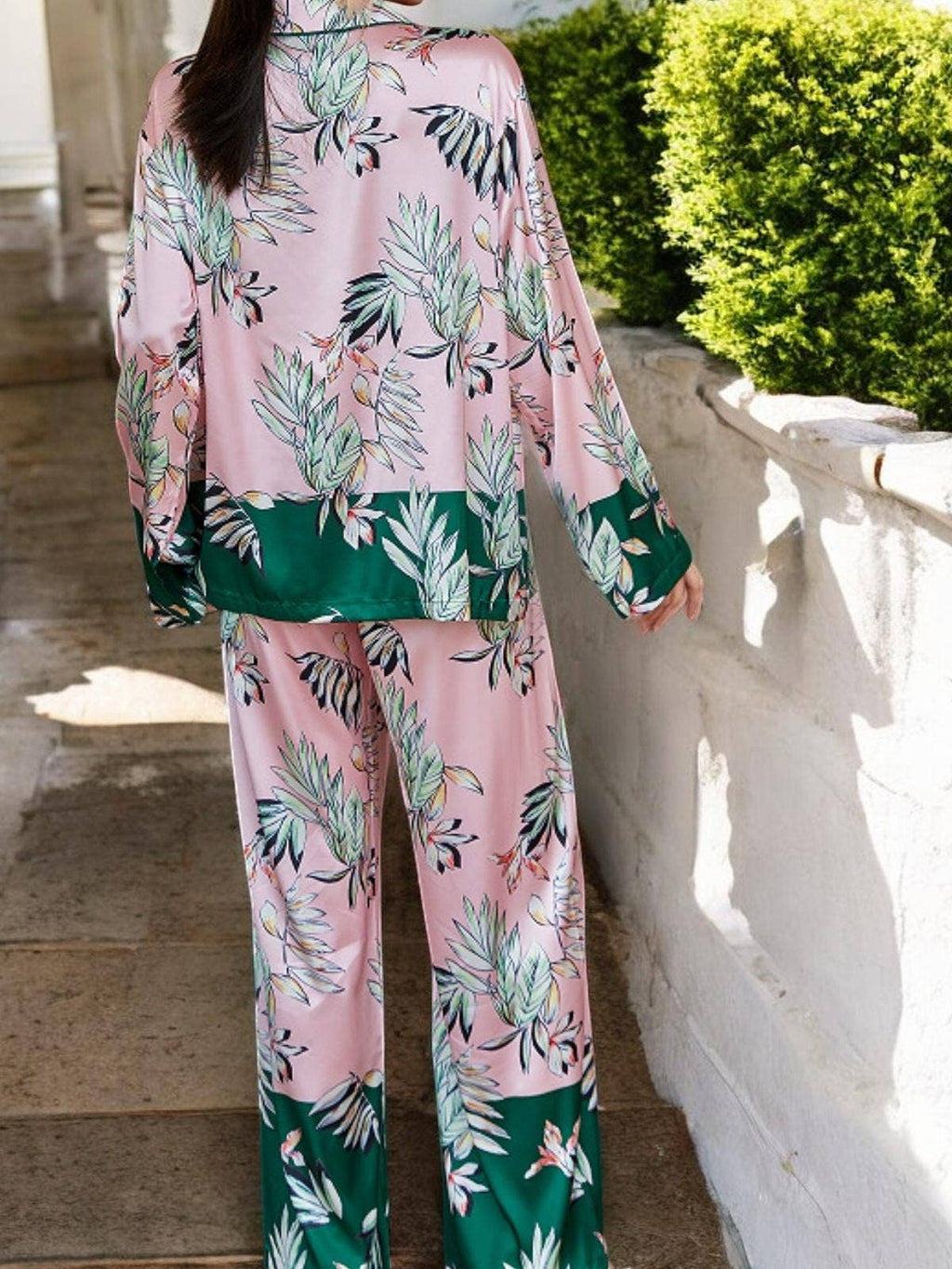 Satin Tropical Print Pajama Set