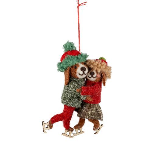 Dogs Ice Skating with Winter Outfit Ornament