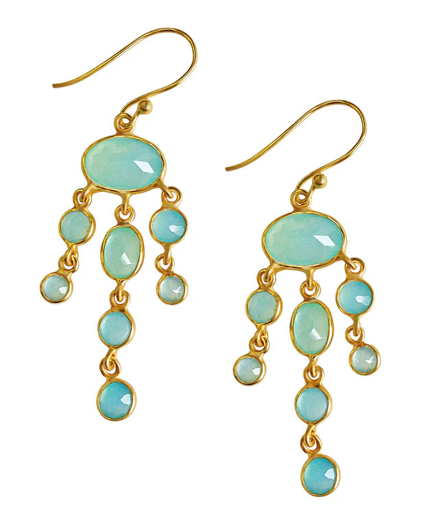 Chandelier Aqua Blue Chalcedony Drop Stones Earring