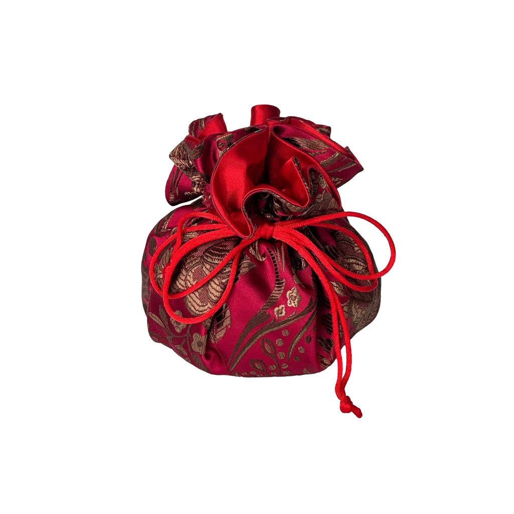 Peony Brocade Drawstring Jewelry Pouch