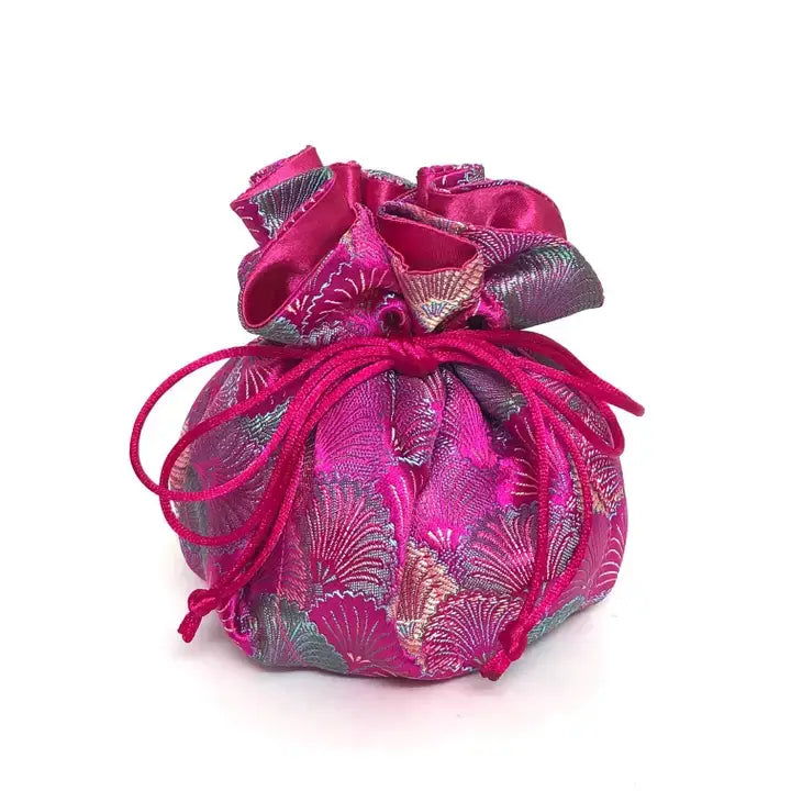 Seashells Brocade Drawstring Jewelry Pouch