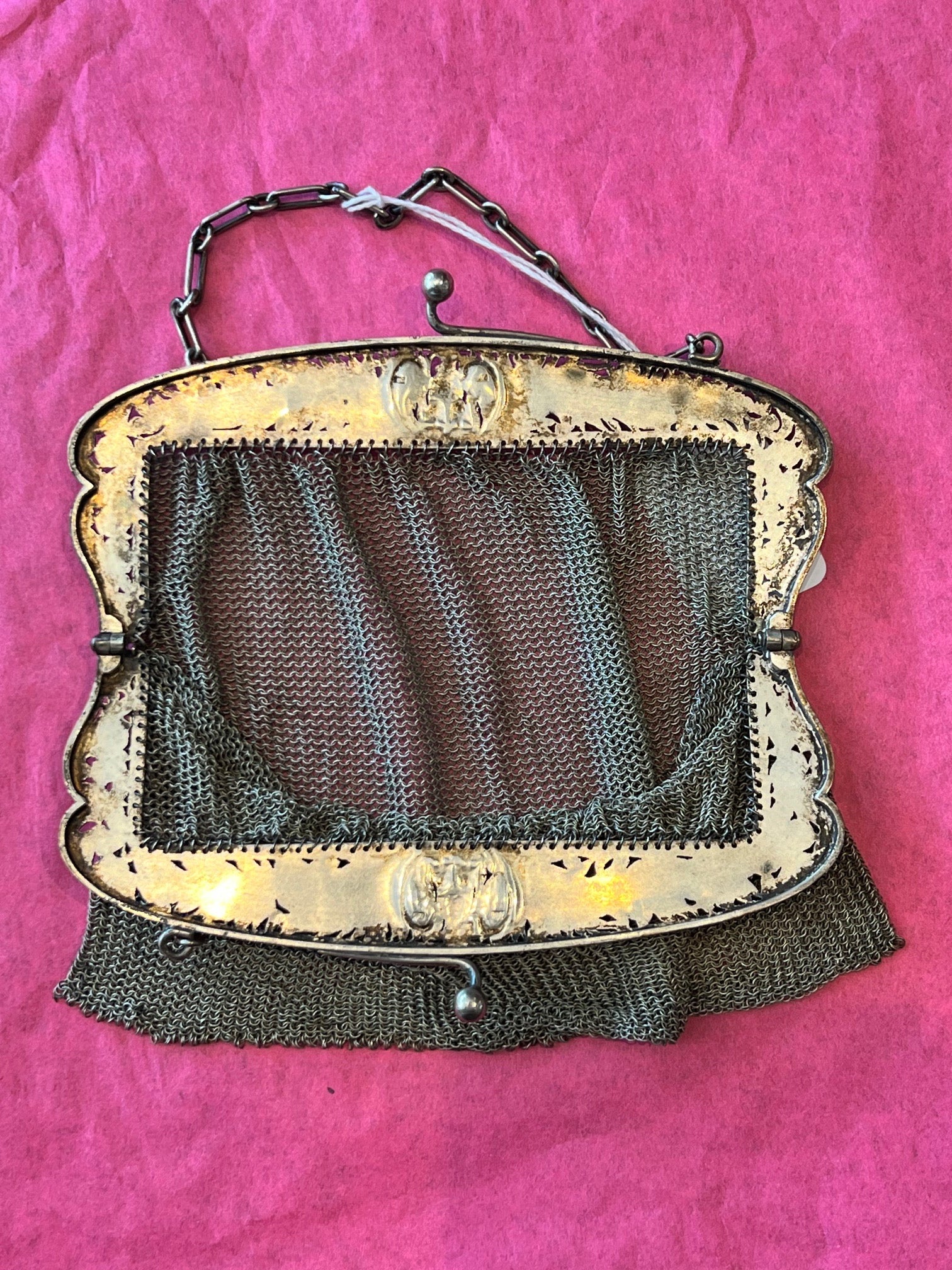 Victorian 800 German Silver Mesh Bag/ Eagle Motif cinca 1890-1915