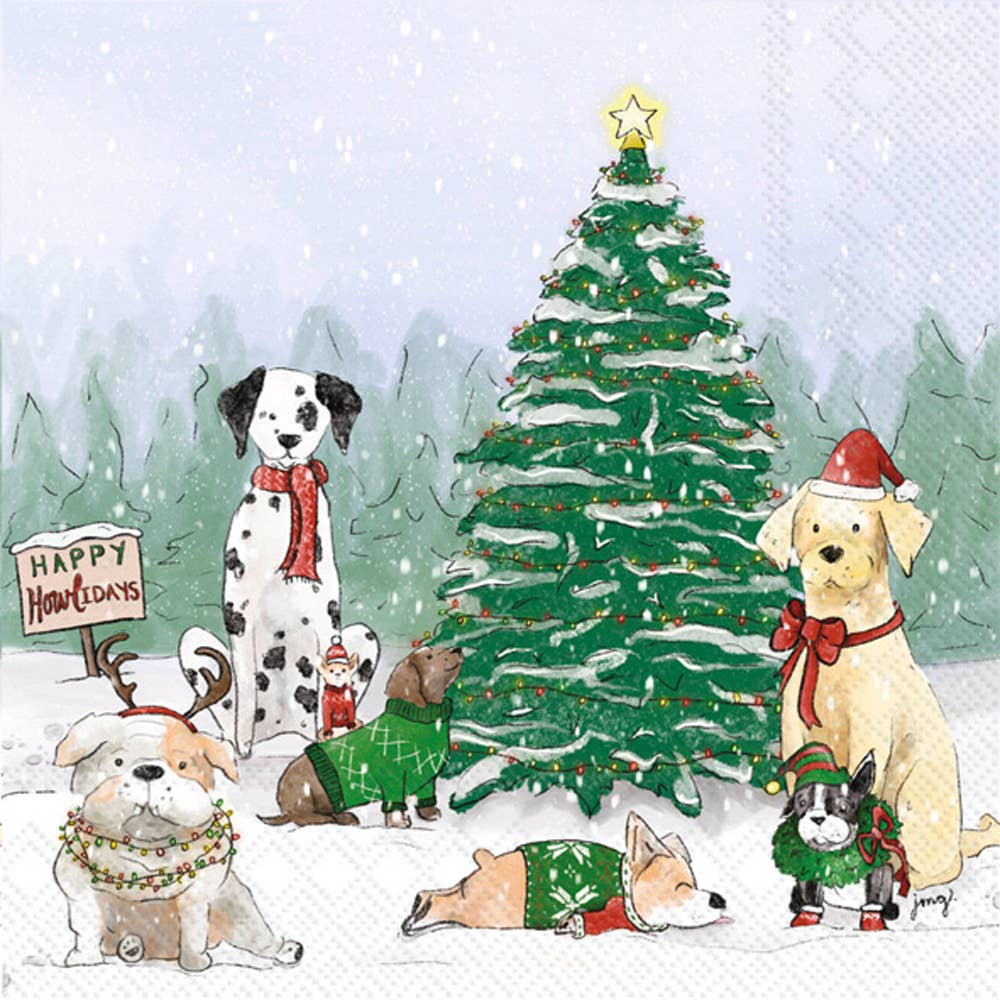 Holiday Pups Christmas Paper Cocktail Napkins Pk/20