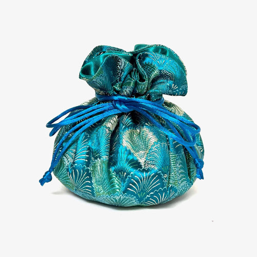 Seashells Brocade Drawstring Jewelry Pouch