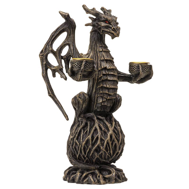 Gold/Black Forest Dragon Double Candleholder
