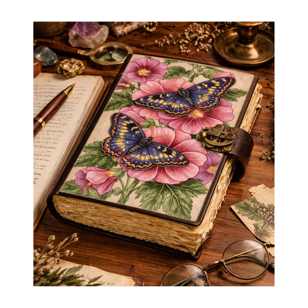 Butterfly Vintage Leather Journal Grimoire Diary Cover