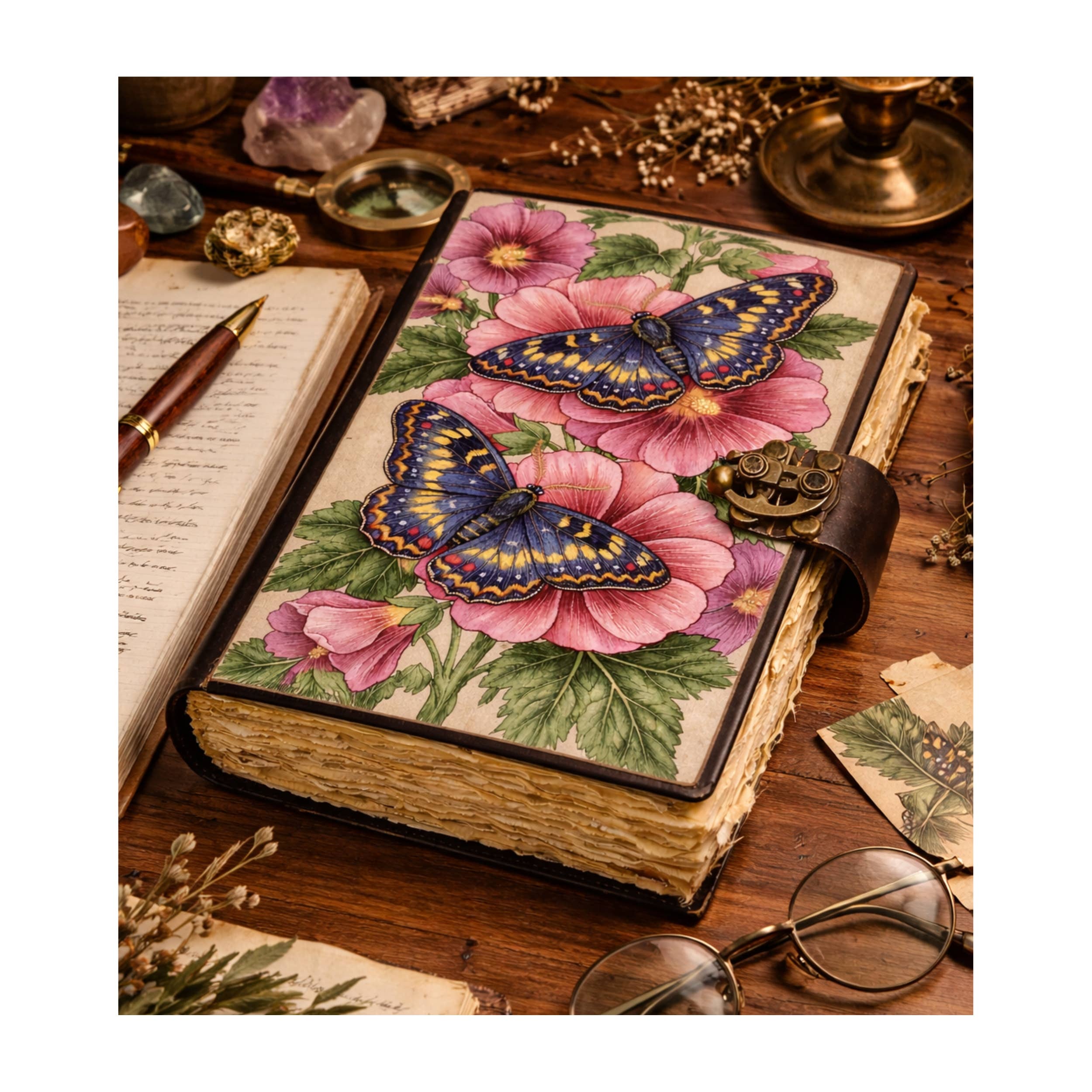 Butterfly Vintage Leather Journal Grimoire Diary Cover