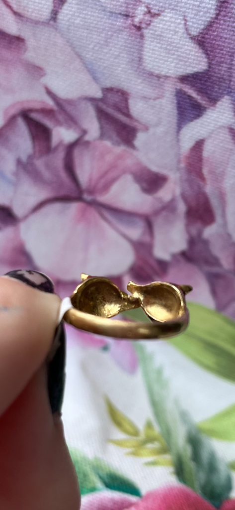 14k Gold Enameled Double Fox Head Ring-size 6