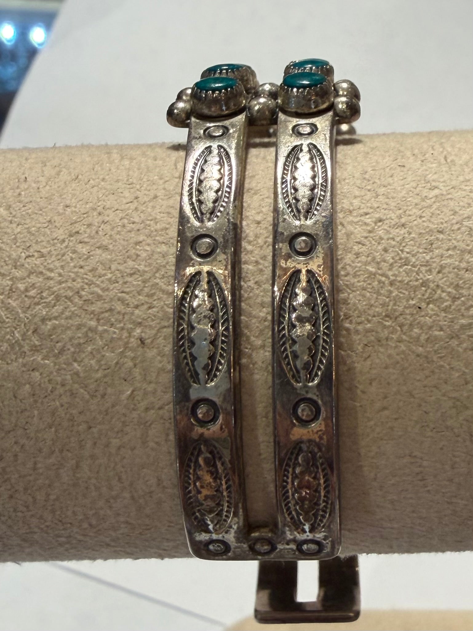 Green Turquoise Sterling Double Row Cuff Bracelet
