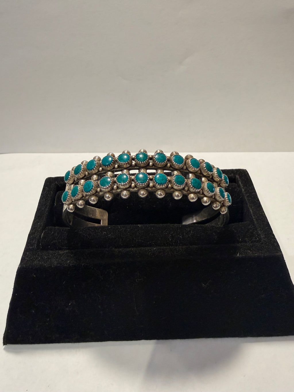 Green Turquoise Sterling Double Row Cuff Bracelet