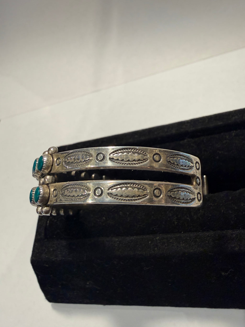Green Turquoise Sterling Double Row Cuff Bracelet