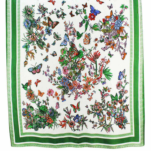 Green Butterfly Printed Oblong Silky Satin Scarf Shawl