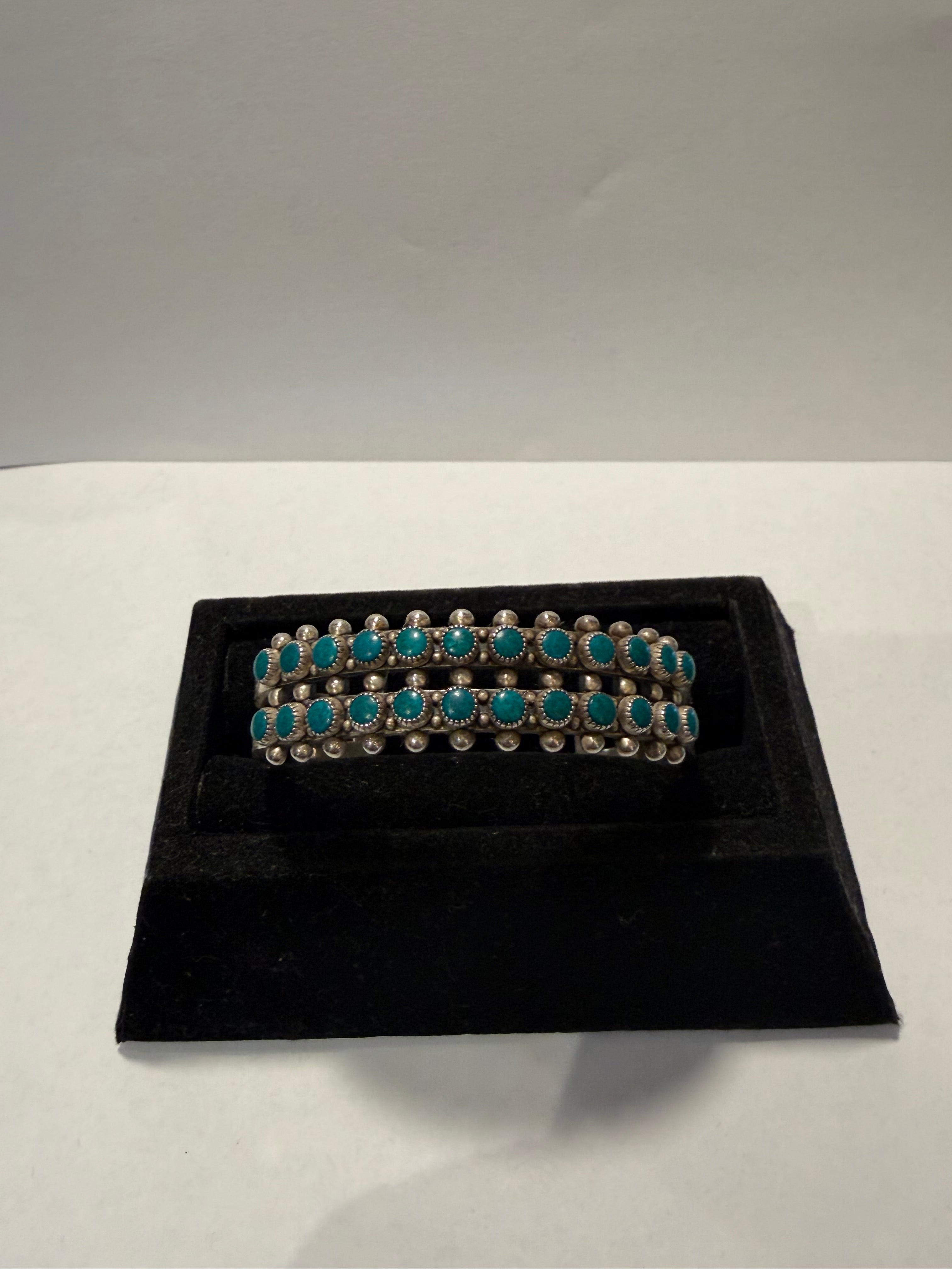 Green Turquoise Sterling Double Row Cuff Bracelet