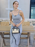 Black Natural Harmony Straw Vegan Leather Crossbody Bag