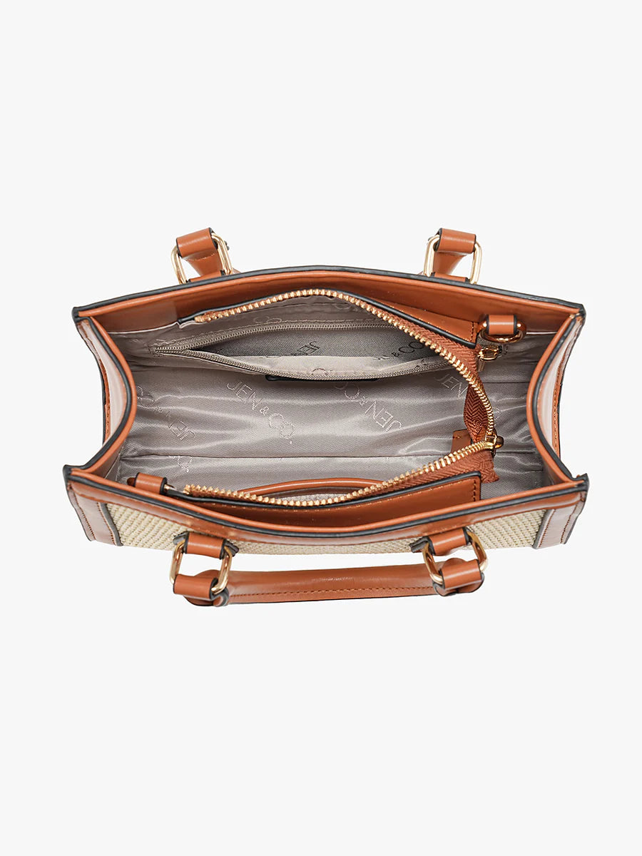 Black Natural Harmony Straw Vegan Leather Crossbody Bag
