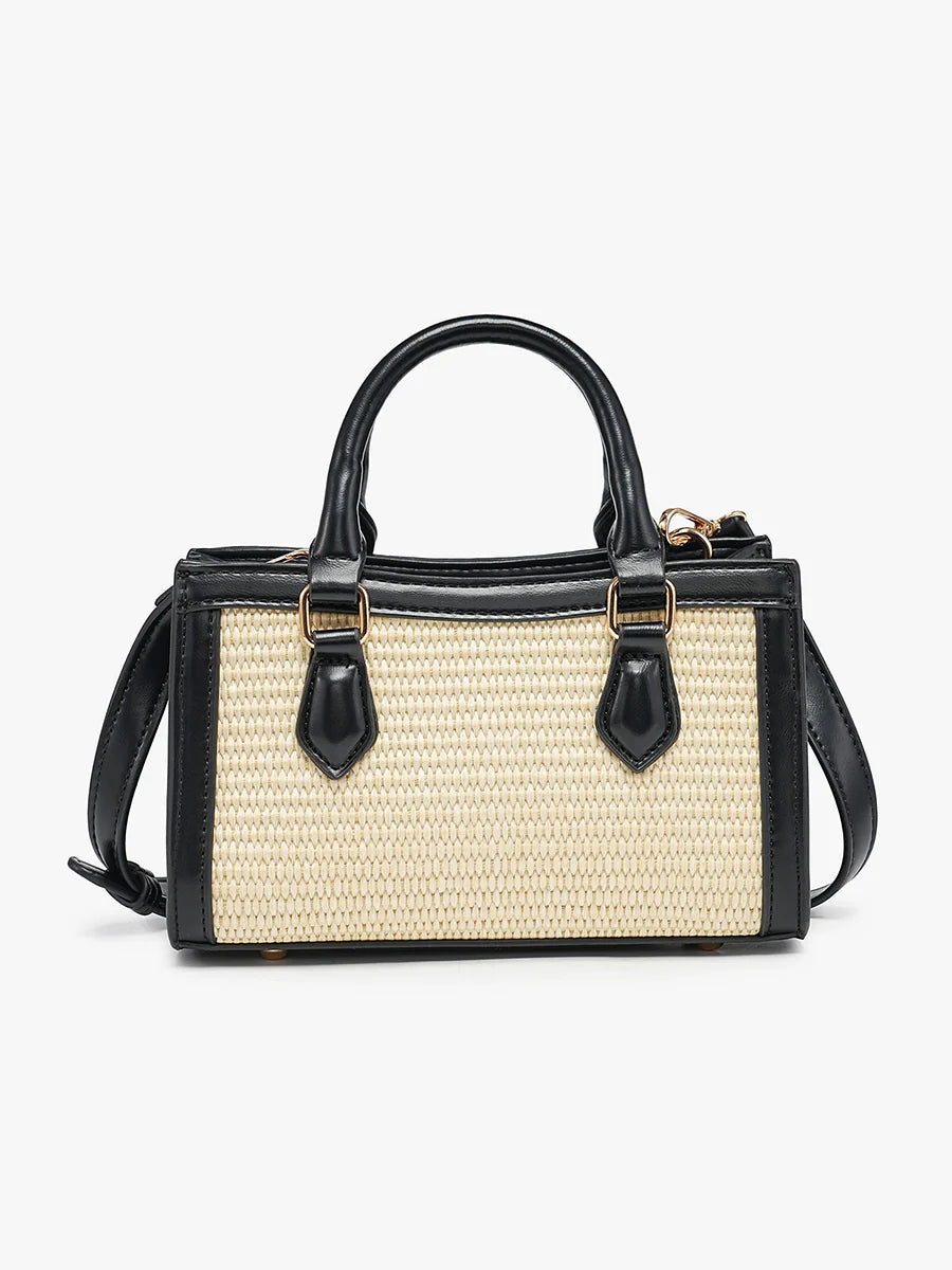 Black Natural Harmony Straw Vegan Leather Crossbody Bag