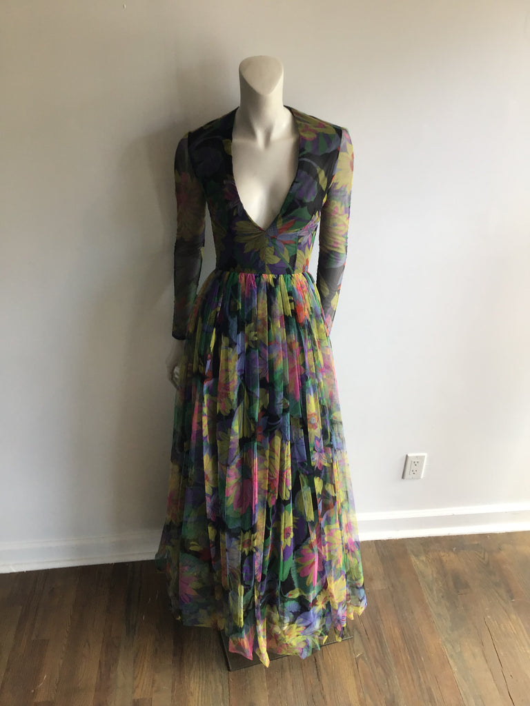 1960s Printed Net Evening gown
