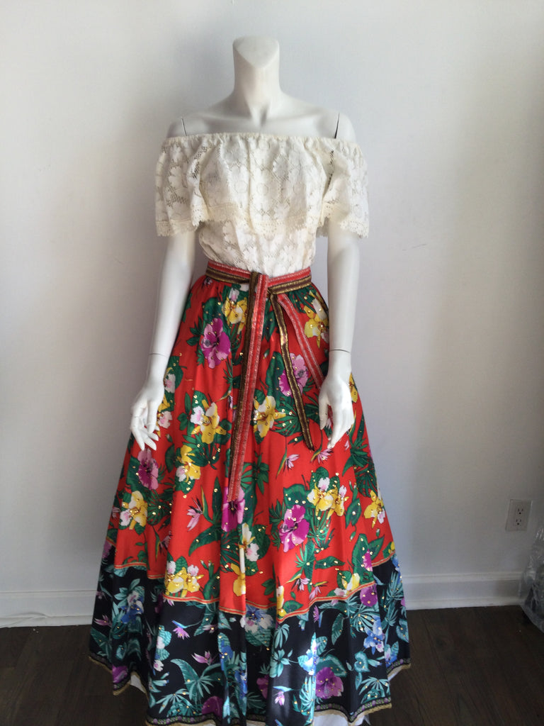 1970s Multicolored Silk Giorgio di Sant’ Angelo Floral Skirt with Top size 4