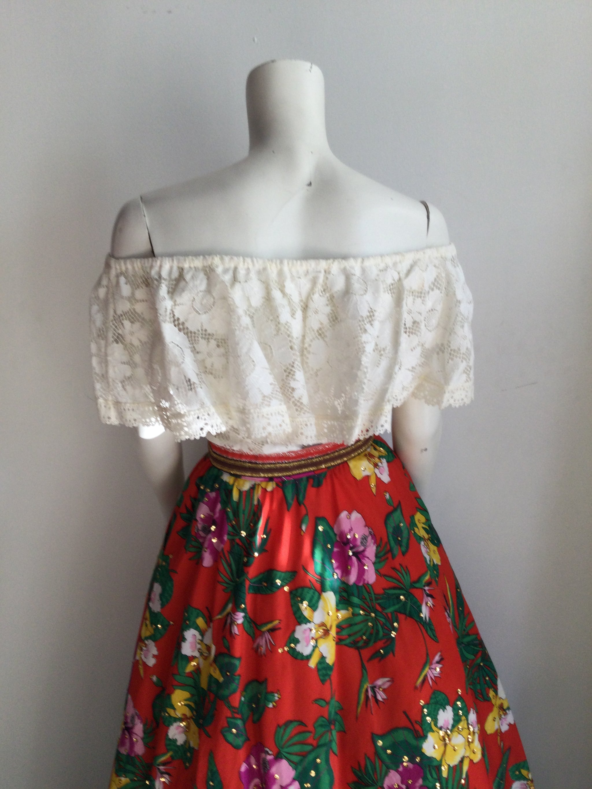 1970s Multicolored Silk Giorgio di Sant' Angelo Floral Skirt