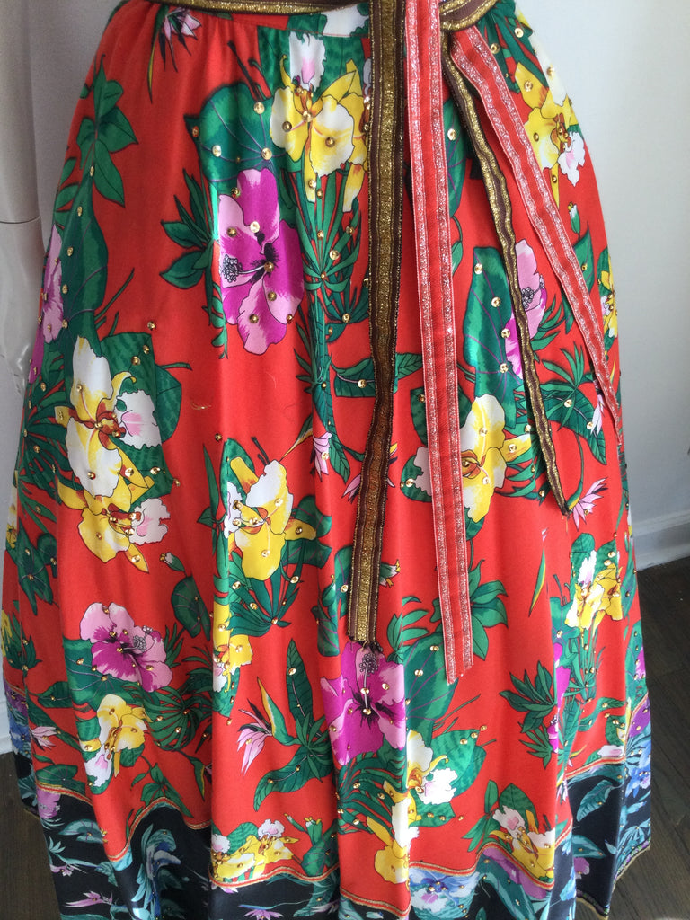 1970s Multicolored Silk Giorgio di Sant’ Angelo Floral Skirt with Top size 4