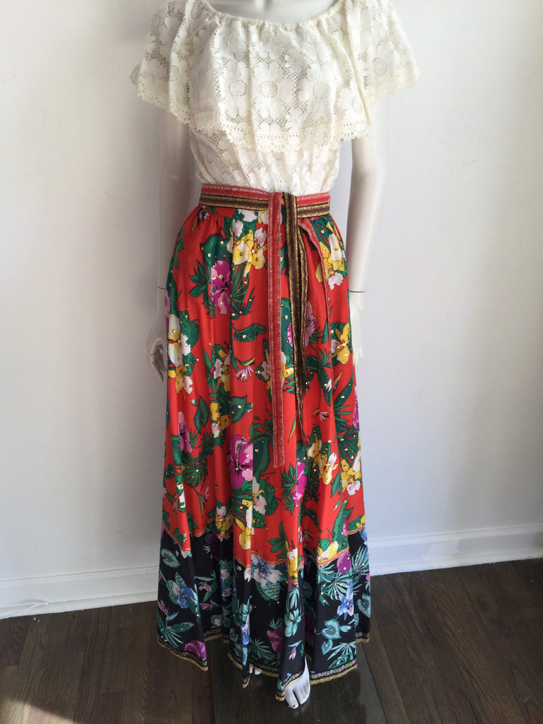 1970s Multicolored Silk Giorgio di Sant’ Angelo Floral Skirt with Top size 4