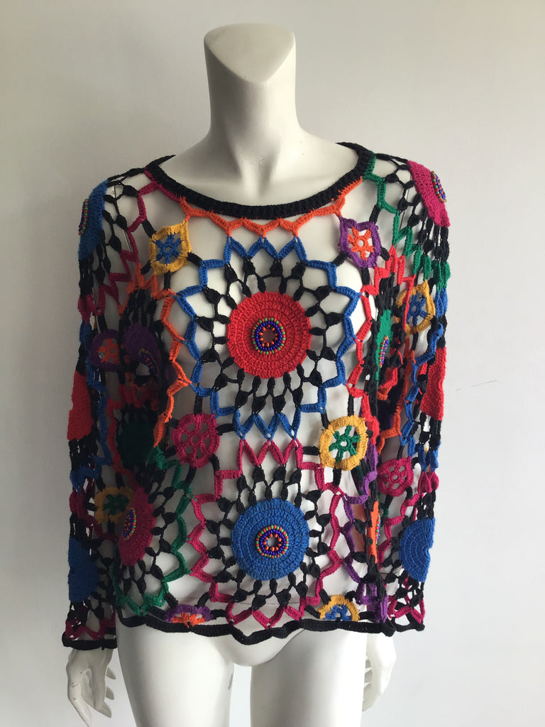 1980's Mr. Y  Multicolor knit Crochet Top Size. Up to 10