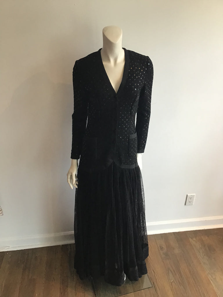 1993 Chanel Couture Black Lace Bottom Evening Gown Size 6/8