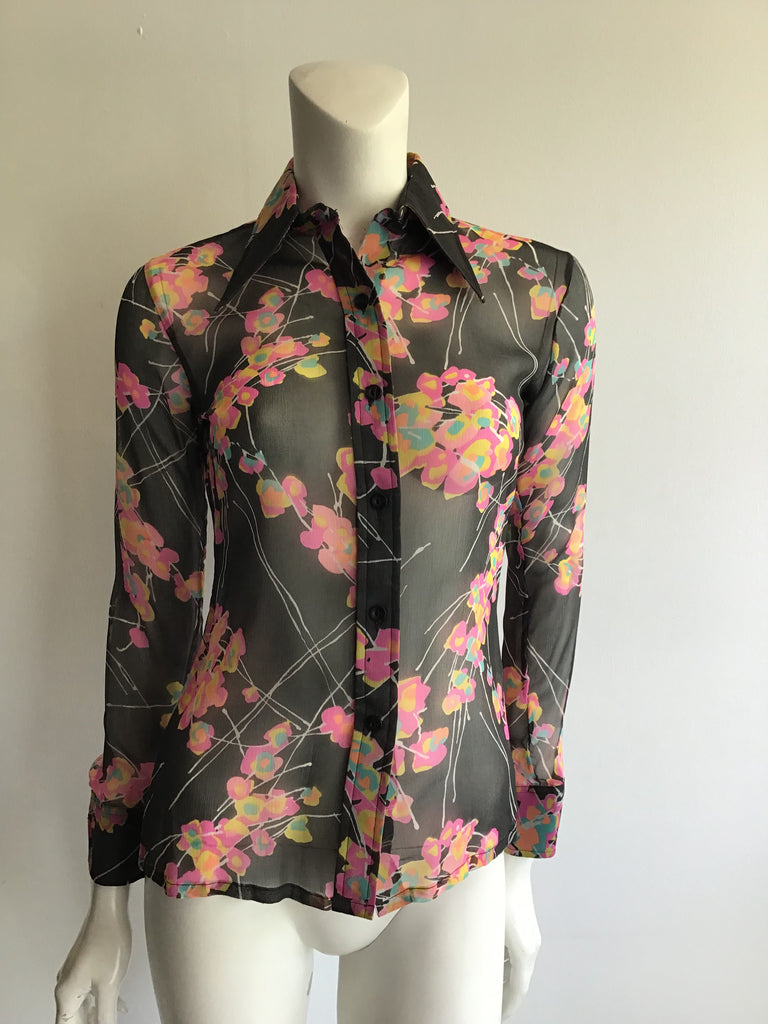 1970s Albert Lewis  Floral Gauze Shirt