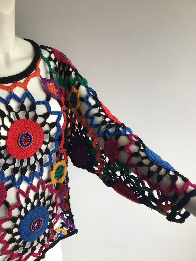 1980's Mr. Y  Multicolor knit Crochet Top Size. Up to 10