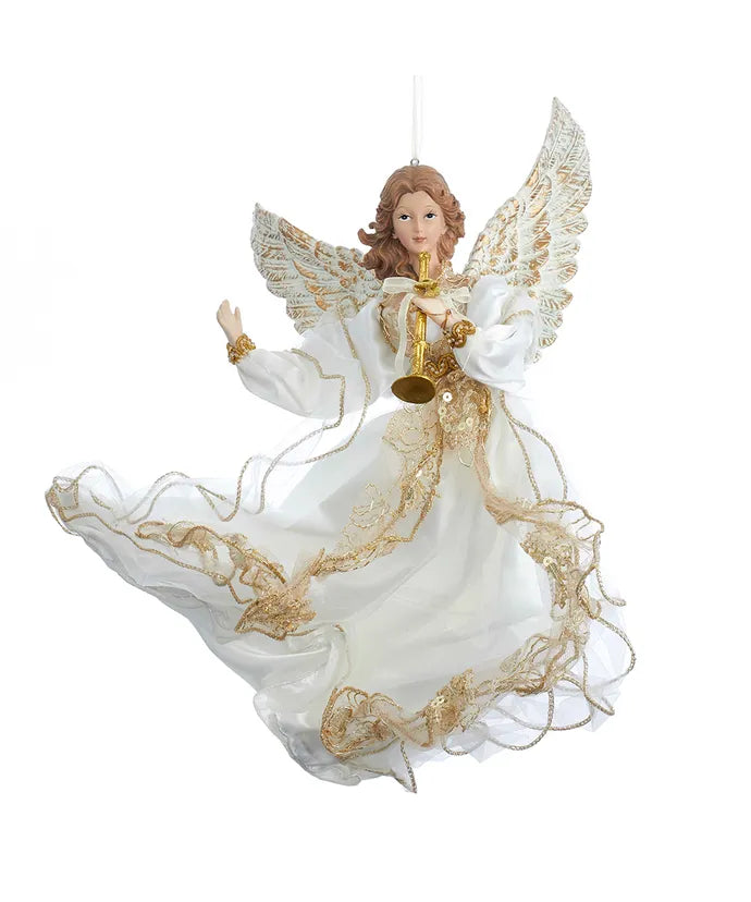 Kurt Adler Ivory and Gold Flying Angel Ornament