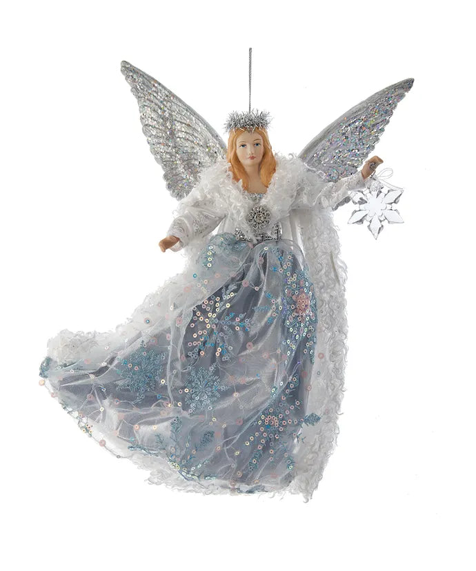 Kurt Adler Iridescent White, Silver and Lavender Flying Angel Ornament