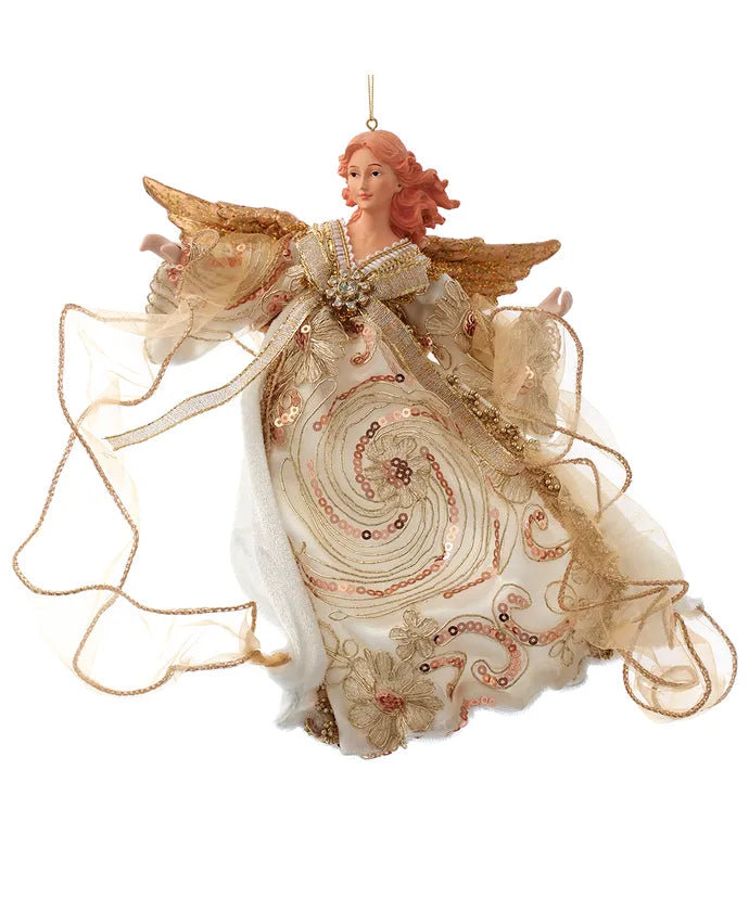 Kurt Adler Ivory & Gold Flying Angel Christmas Ornament