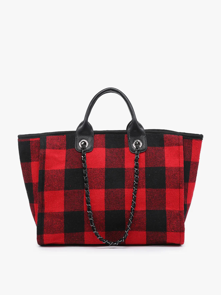 Kristina Vegan Satchel Tote in Red Buffalo Plaid