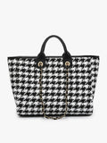Kristina Vegan Satchel Tote in Black & White Houndstooth