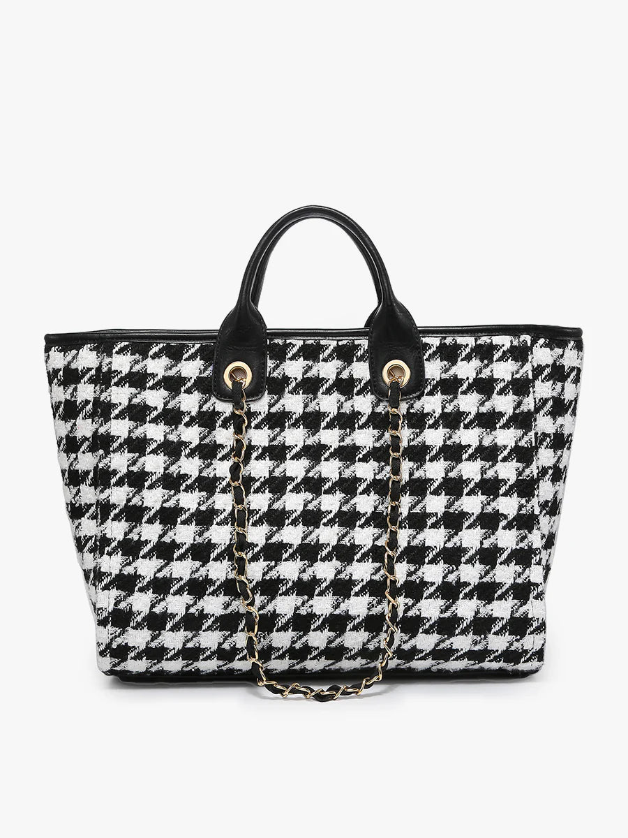 Kristina Vegan Satchel Tote in Black & White Houndstooth
