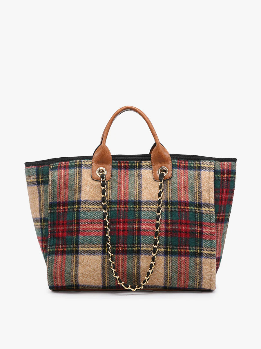 Kristina Vegan Satchel Tote in Plaid Multi