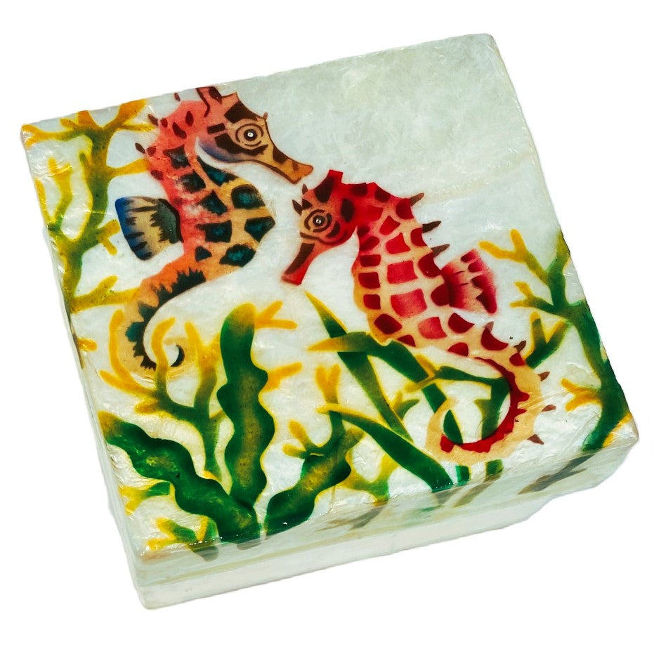 Seahorses capiz box