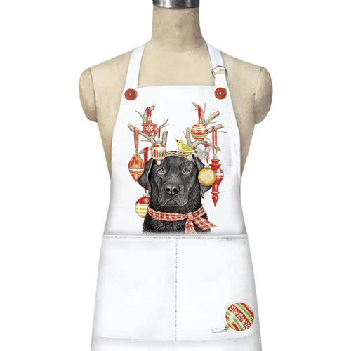Black Lab with  Antlers Holiday Christmas  Apron