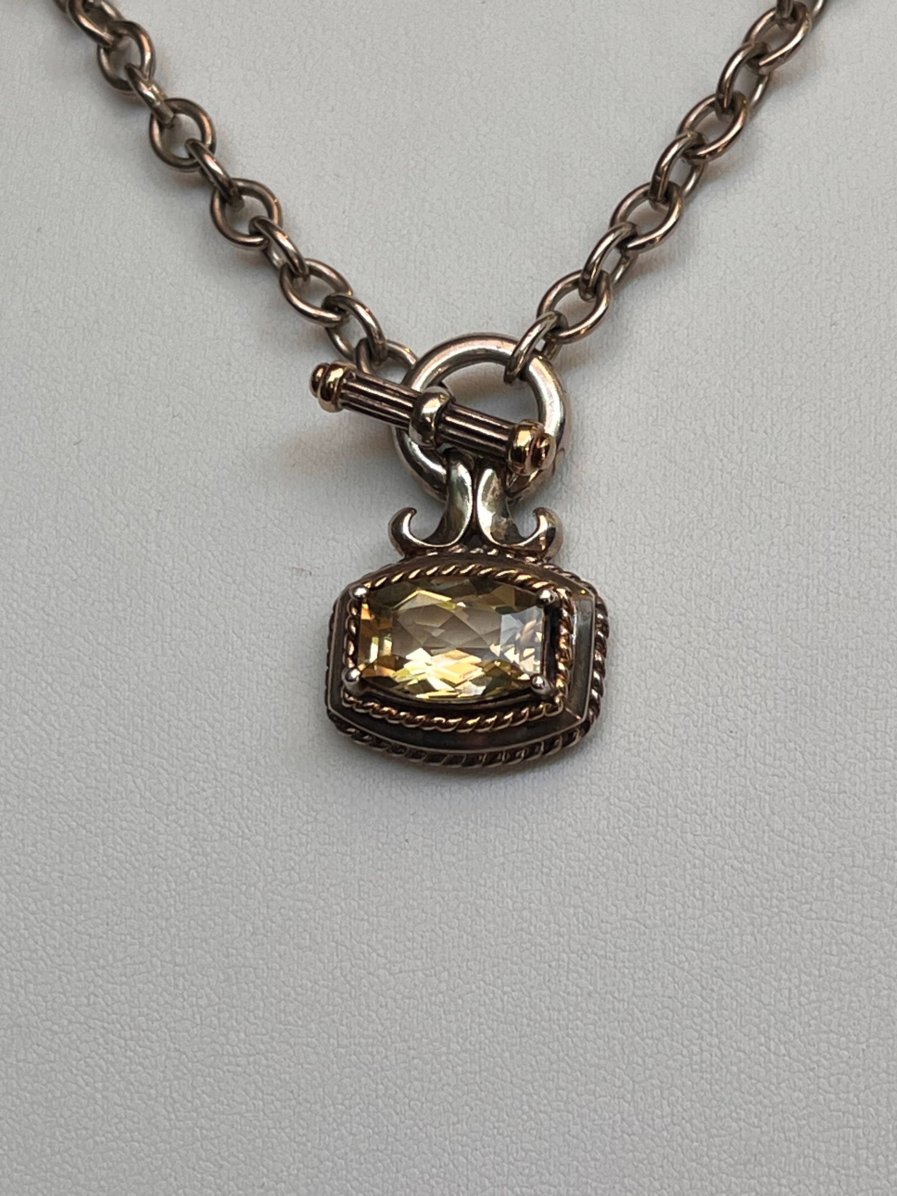 Sterling / 14K Accents Faceted Lemon Quartz Toggle necklace