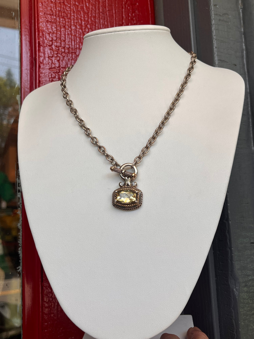 Sterling / 14K Accents Faceted Lemon Quartz Toggle necklace