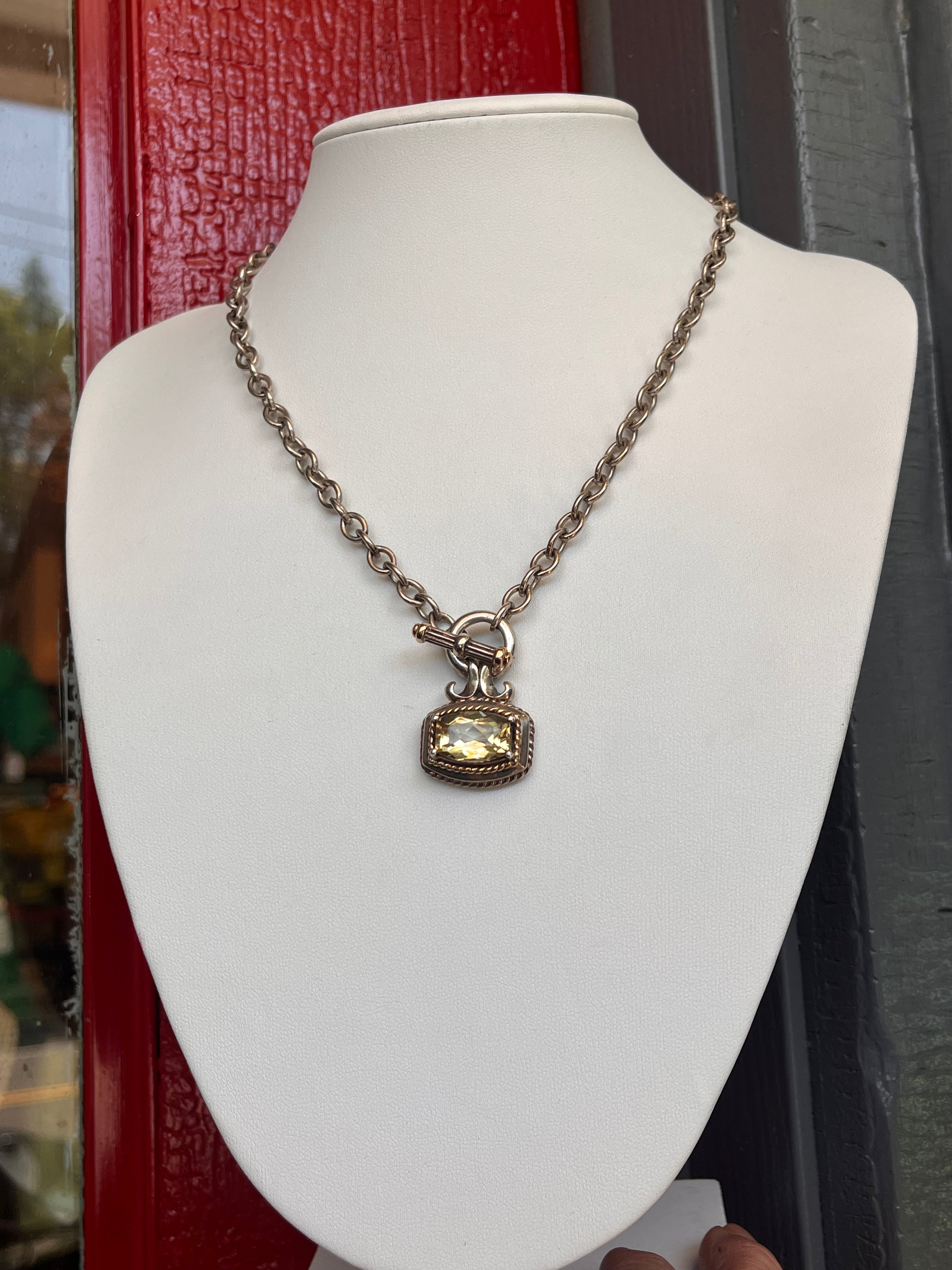Sterling / 14K Accents Faceted Lemon Quartz Toggle necklace