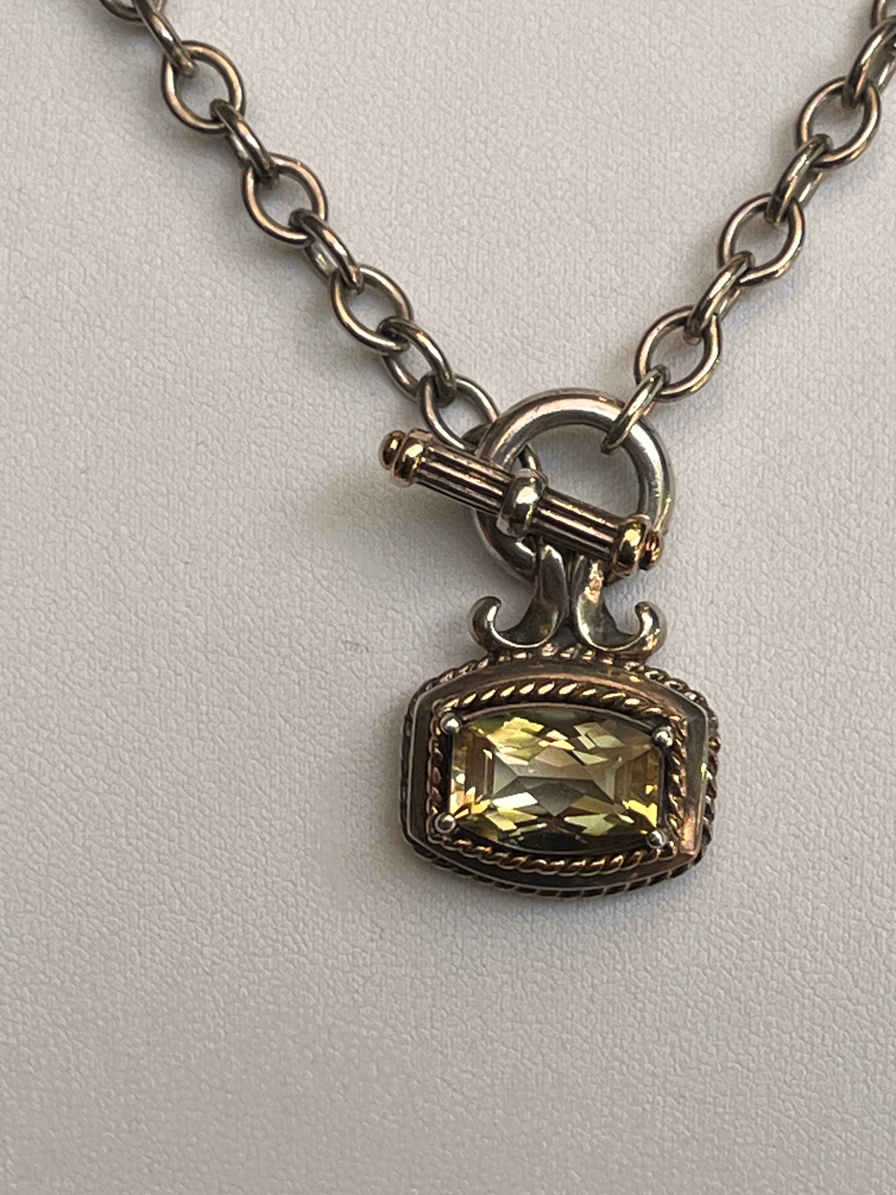 Sterling / 14K Accents Faceted Lemon Quartz Toggle necklace