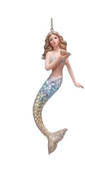 Painted Resin Mermaid Clam Shell Ornament