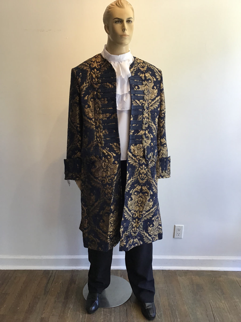 Brocade Military Style Frock Coat-Blue and Gold Men's Costume