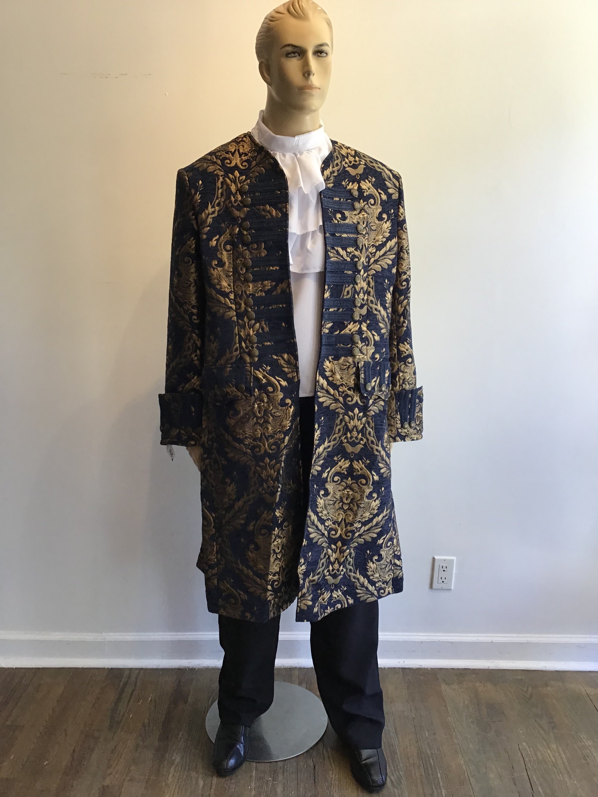 Brocade Military Style Frock Coat-Blue and Gold Men's Costume