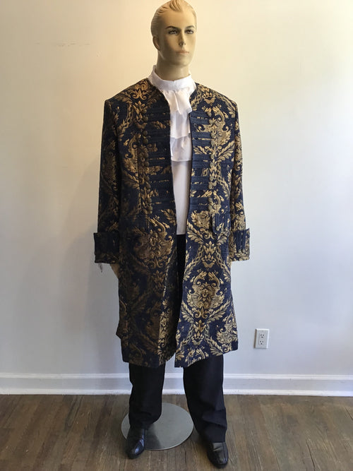 Brocade Military Style Frock Coat-Blue and Gold Men's Costume