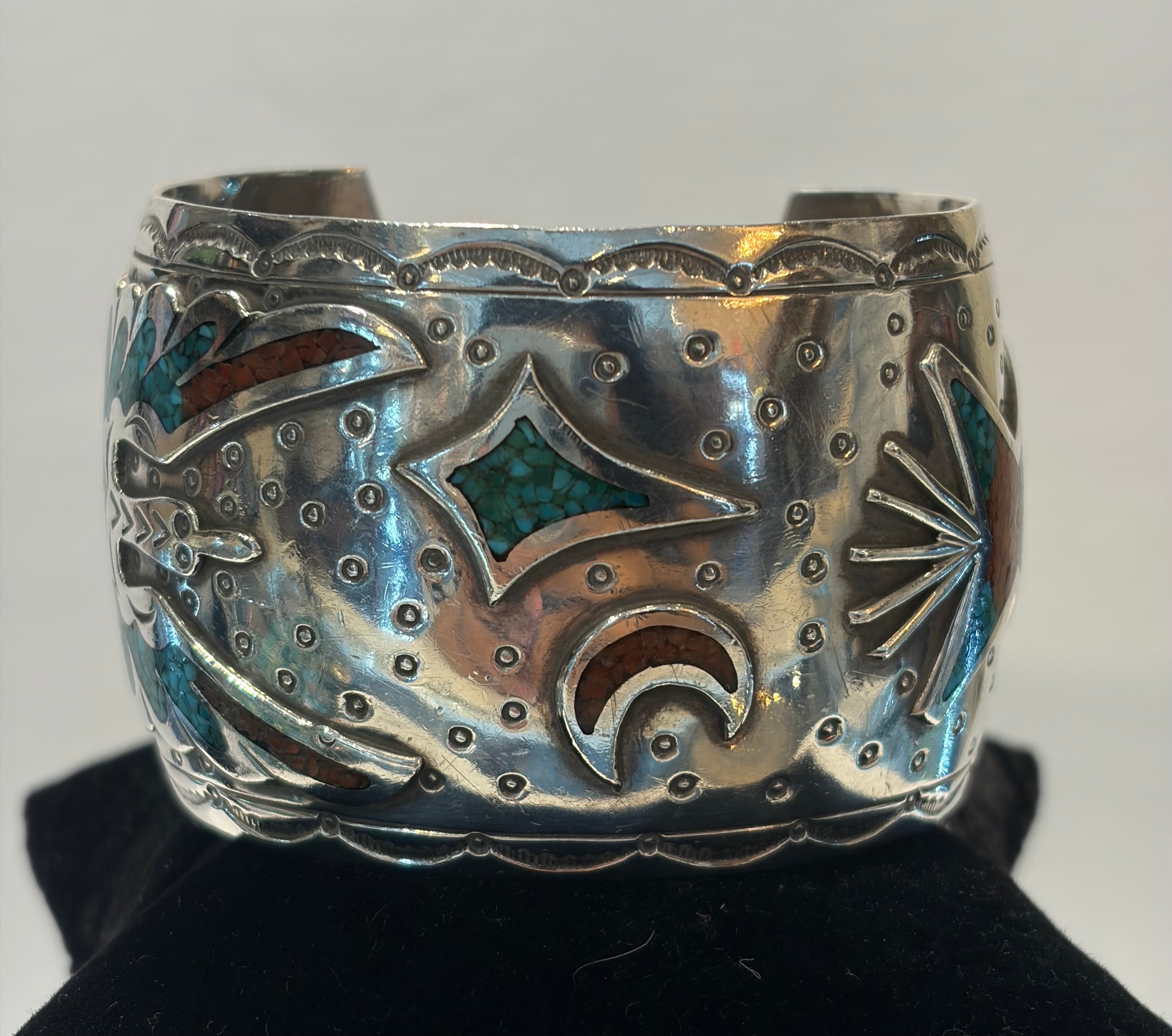 navajo cuff with corl and turquoise