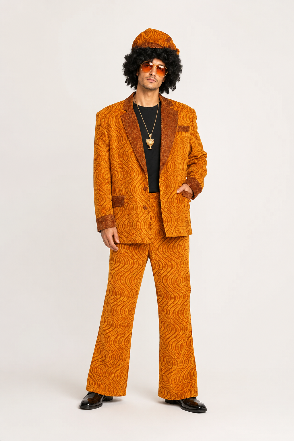 Pimps Costume in Amber Orange 1970’s Men’s Rental